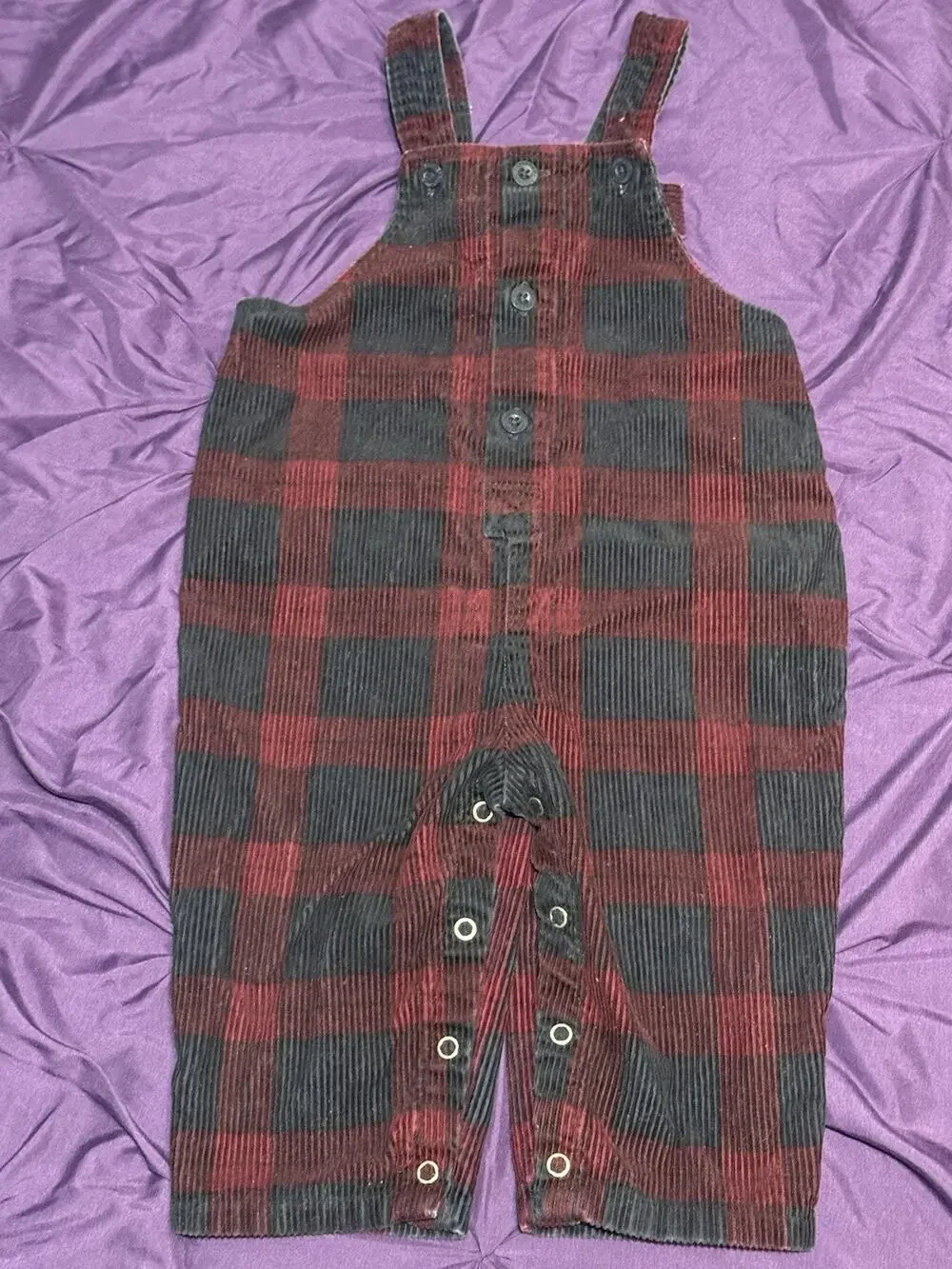 Vintage 90s GAP Baby Corduroy Buffalo Plaid Longalls Overalls 12–18 Mo Red Navy